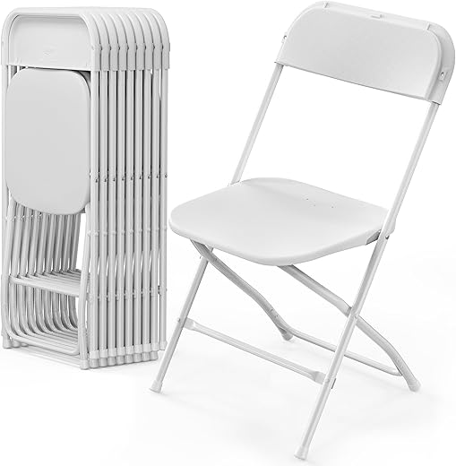 12 Best Ultra-Stylish Folding Chairs That Deserve a Spot in Your Home: Our Expert Picks VINGLI 10 Pack White Plastic Folding Chair, Indoor Outdoor Portable Stackable Commercial Seat with Steel Frame 350lb. Capacity for Events Office Wedding Party Picnic Kitchen Dining