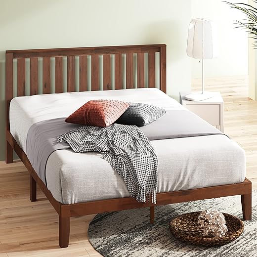 Zinus Vivek Wood Platform Bed Frame with Headboard, Solid Wood Foundation with Wood Slat Support, No Box Spring Needed, Easy Assembly, Queen