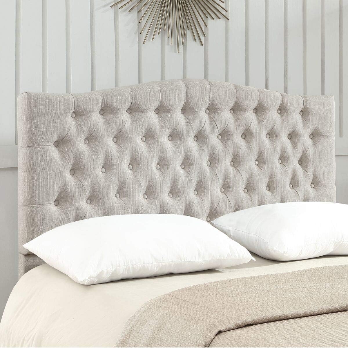 24KF Upholstered Tufted Button Linen Fabric Headboard,Comfortable Fashional Headboard Queen/Full Size,Ivory