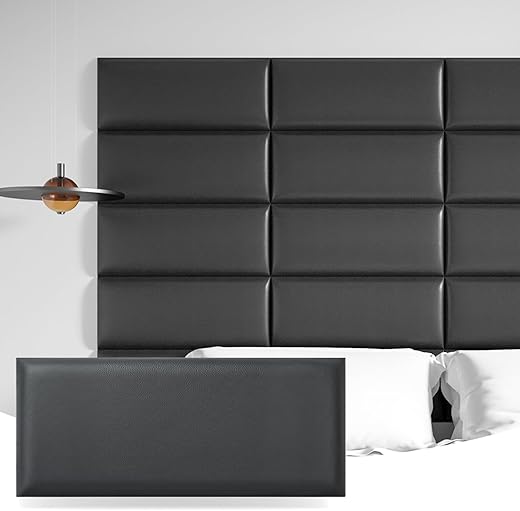 Art3d Peel and Stick Black King Headboard, 12-Pack Upholstered Headboard for Queen, Full-Size Bed, Padded Wall Panel