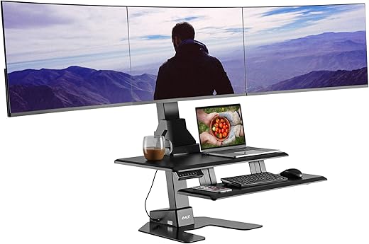 The 10 Best Standing Desk Converters for a Healthier Workday: Our Expert Picks AVLT Electric Standing Desk Converter for Triple 32" Monitors, Motorized Sit to Stand Riser with 28"x16" Tabletop, Large Keyboard Tray, Height Adjustable, Sturdy Base, Small Footprint