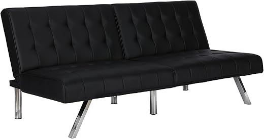 DHP Emily 71 Inch Futon Sofa Bed in Faux Leather, Armless Upholstered Couch Sleeper with Tufted Back and Seat, Mid-Century Modern, Black
