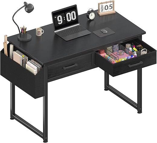 The Ultimate Guide to Your Perfect Workspace: 22 Top-Rated Desks for Every Home Office DLisiting Small Desk with Fabric Drawers for Bedroom, 32 Inch Gaming Desk with 2 Drawers for Small Space, Study Writing Table PC Desks, Black