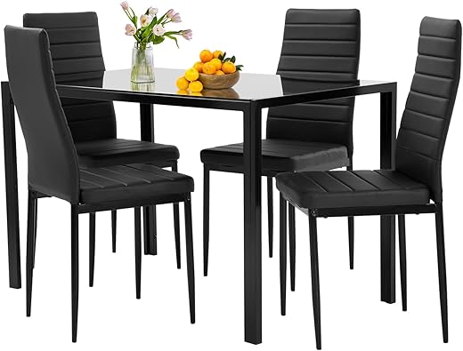 Our Top-Rated Picks: The 10 Best Dining Room Furniture Pieces for a Stylish Home FDW | 5-Piece Dining Table Set | Black | Glass Kitchen Table with 4 Upholstered Chairs and Faux Leather Cushions | Space-Saving and Modern Design | for Dining Room, Easy to Assemble