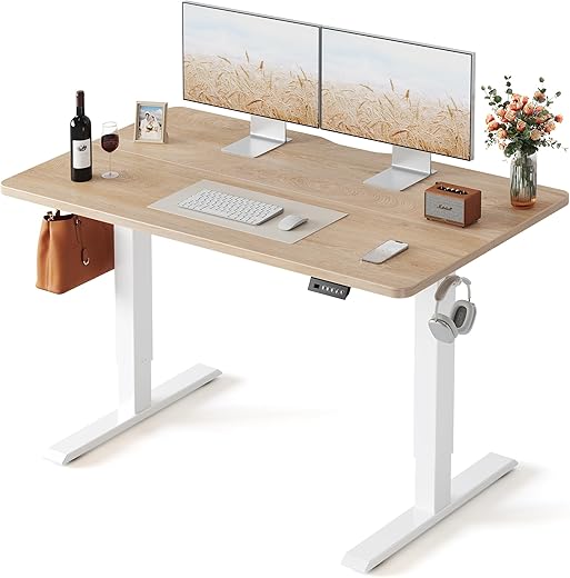 The Ultimate Guide to Your Perfect Workspace: 22 Top-Rated Desks for Every Home Office FEZIBO Standing Desk, 48 × 24 Inches Electric Height Adjustable, Sit and Stand Up, Computer Office Desk with Splice Board, White Frame/Maple TOP