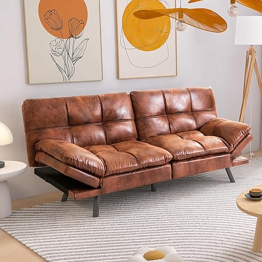 Hcore Futon Sets,Space Saving Sofa Sleeper Couches for Living Room Sofabed, Brown