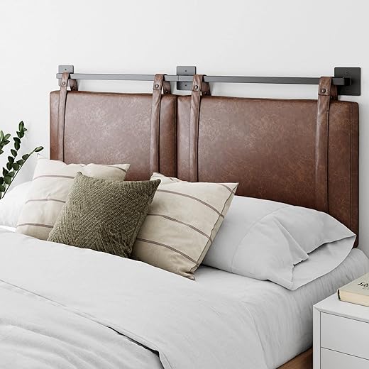 Nathan James Harlow Modern Wall Mount Hanging Headboard, King, Brown Faux Leather