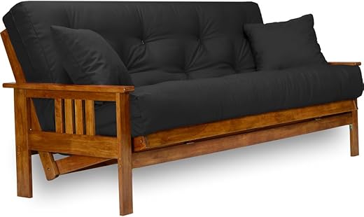 Nirvana Futons Stanford Futon Set - Queen Size, Frame, 8" Mattress, Twill Black Cover
