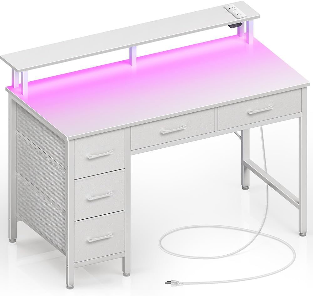 The Ultimate Guide to Your Perfect Workspace: 22 Top-Rated Desks for Every Home Office Seventable Computer Desk with Power Outlets & LED Light, 39 inch Home Office Desk with 5 Drawers, Writing Desk with Monitor Stand, Work Desk for Home Office, White
