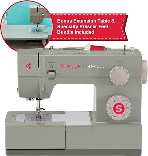 SINGER | Heavy Duty Holiday Bundle - 4452 Heavy Duty Sewing Machine with Bonus Extension Table for Larger Projects, Packed with Specialty Accessories, 15.5 x 6.25 x 12