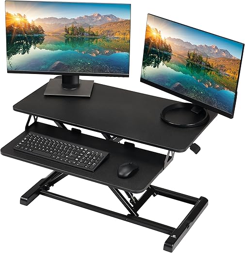 The 10 Best Standing Desk Converters for a Healthier Workday: Our Expert Picks TechOrbits Standing Desk Converter - 32 Inch Adjustable Sit to Stand Up Workstation, Particle Board, Dual Monitor Desktop Riser with Keyboard Tray, for Home Office Laptop, Black 32"