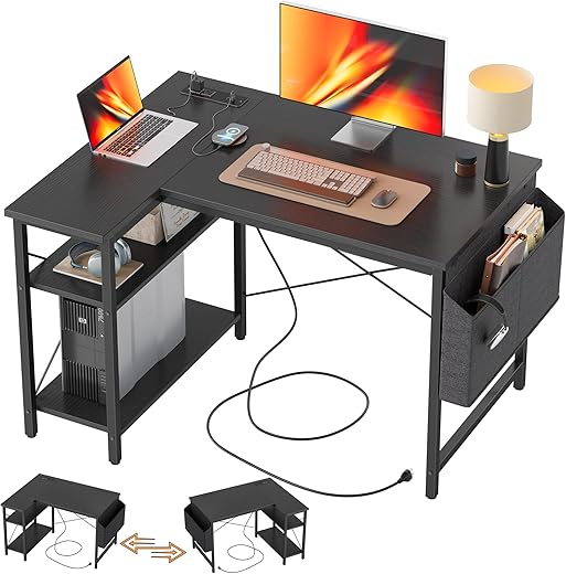 The Ultimate Guide to Your Perfect Workspace: 22 Top-Rated Desks for Every Home Office TIQLAB Small L Shaped Desk with Power Outlets - 40 inch Gaming Corner Computer Desk Writing Table, Reversible Large Storage Shelves, Bookshelf Workstation for Study Play Work Home Office, Black