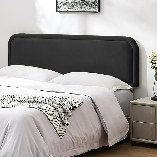 Velvet Headboard Queen, Upholstered Headboard Queen Size Only, Fabric Headboards with Durable Metal Legs from 41” to 49” Height, Sturdy and Durable Solid Wood Bed Head Board, Black