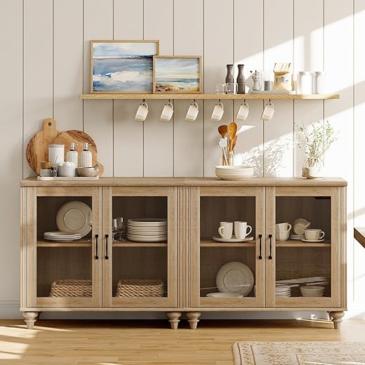 Our Top-Rated Picks: The 10 Best Dining Room Furniture Pieces for a Stylish Home WAMAPT Sideboard Buffet Cabinets with 4-Glass Door, Kitchen Storage Cabinets, Wood Coffee Bar Tables with Adjustable Shelf, Accent Sideboard Storage Cabinet Table Dining Room, Living Room,Oak 68 inch