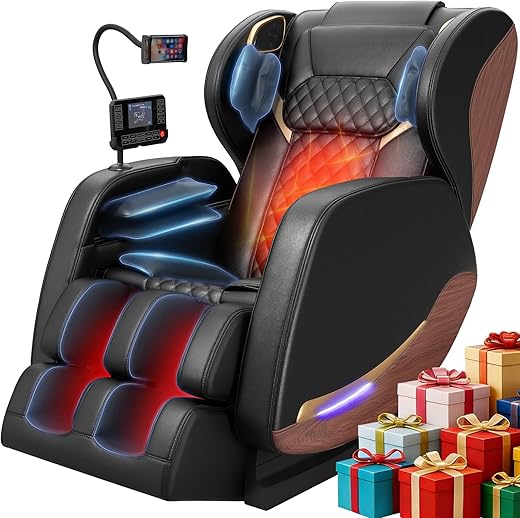 2026 Massage Chair, Massage Chairs Full Body and Recliner with 10 Fixed Points, Zero Gravity, Wood Grain Leather, Foot Massage, Airbags, Lumbar Heating, Bluetooth and Control Screen (Elegant Black)