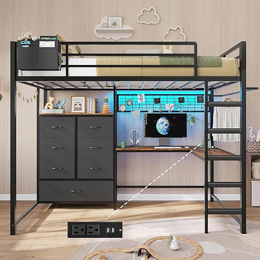 The Ultimate Guide to Space-Saving Style: 10 Top-Rated Loft Beds DICTAC Twin Loft Bed with L-Shaped Desk and 7 Storage Drawers,Metal Twin Size Loft Bed for Kids with LED Lights and Charging Station,13.11" H Safety Guardrail and Ladder,No Box Spring Needed, Black