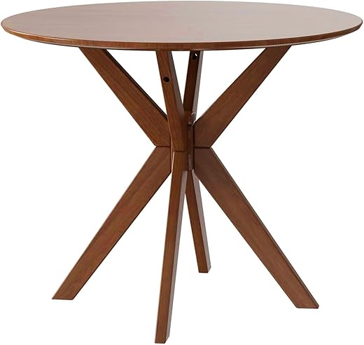 Giantex 36" Round Wood Dining Table, Farmhouse Kitchen Table with Intersecting Pedestal Base & Solid Rubber Wood Legs, Vintage Coffee Tables for Dinette, Small Spaces, Restaurant, Brown
