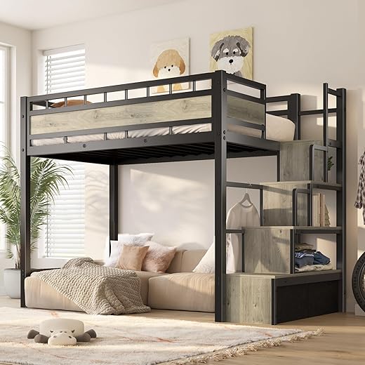 The Ultimate Guide to Space-Saving Style: 10 Top-Rated Loft Beds Loft Bed Twin Size with Stairs, 53.5” Under-Space for Sofa and Desk, More Stable and Safe Industrial Metal Frame for Teens, Students and Roommates, Used for Apartment, Dorm or Small Room