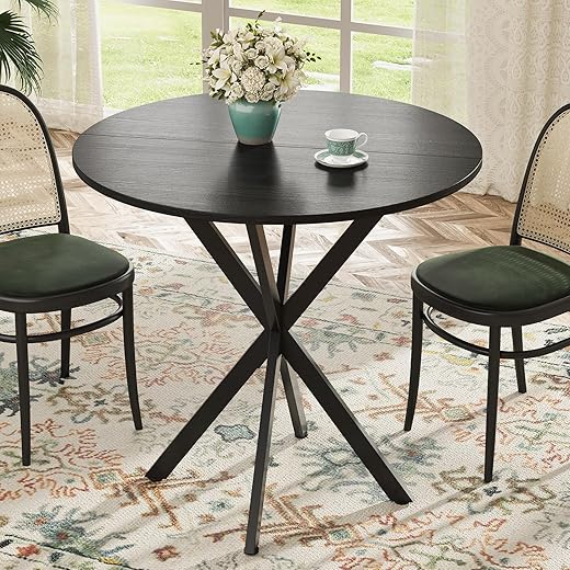 Unovivy 31.5" Black Small Round Dining Table for 2-4, Space Saving Circle Kitchen Dinner Table, Mid Century Modern Dining Room Desk for Kitchen, Apartment