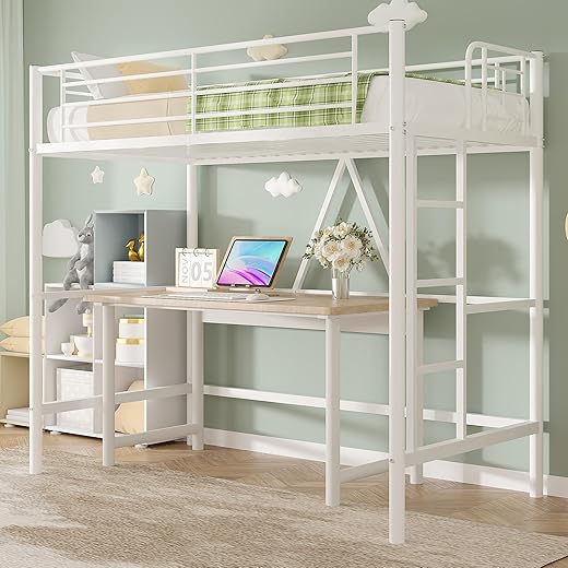 The Ultimate Guide to Space-Saving Style: 10 Top-Rated Loft Beds VECELO Metal Loft Bed Twin Size, Heavy Duty Bedframe with Removable Ladder and Safety Guardrail, Space-Saving, Noise Free, No Box Spring Needed, Off White