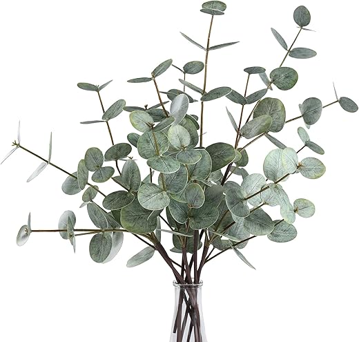 6pcs Real Touch Artificial Faux Eucalyptus Stems Dual-Sided Lifelike Leaves Fake Eucalyptus Greenery Plants for Wedding Flower Arrangement Centerpiece Bouquet Home Office Decor(Gray Green)