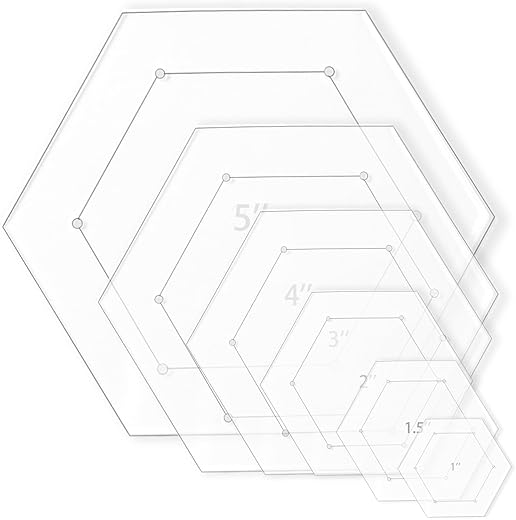 6 Pieces Hexagon Quilting Template with 1/4 Inch Seam Allowance, Hexagon Acrylic Quilting Rulers and Templates for Sewing DIY Manual Crafts Including 1inch, 1.5 Inch, 2 Inch, 3 Inch, 4 Inch, 5 Inch