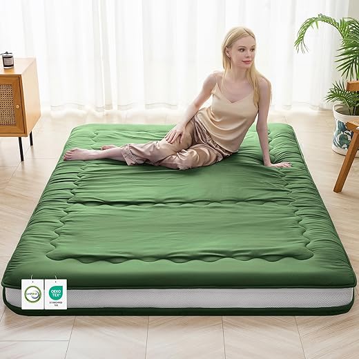 Auemtyn Japanese Floor Mattress, 4" Japanese Futon Mattress, Foldable & Portable Shiki Futon (shikibuton), Roll Up Thicken Sleeping Tatami Mat Sleeping Pad for Camping (Green, 54 x 80)