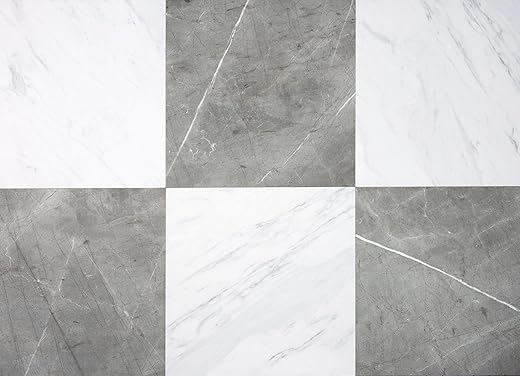 19 Best Renter Friendly Peel and Stick Products FloorPops x Chris Loves Julia 12-in by 12-in Bonneville Grey & White Marble Peel & Stick Floor Tiles, FP4421