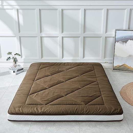 Japanese Floor Futon Mattress - Thicken Sleeping Pad, Foldable & Portable Roll Up Camping Mattress, Coffee Twin