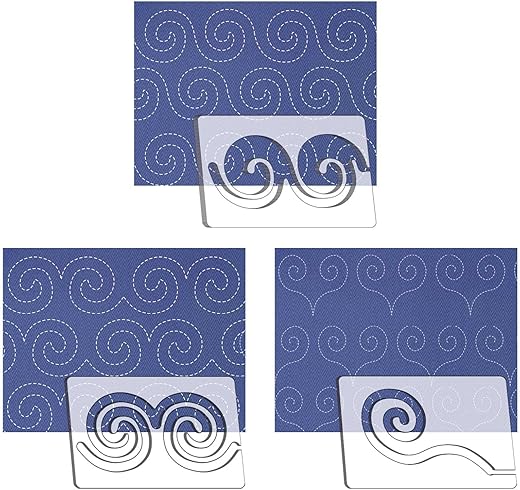 Kapyoo 3Pcs Free Motion Quilting Rulers and Templates - Quilting Stencil with Non-Slip Grips (Whirlpool Design Series)