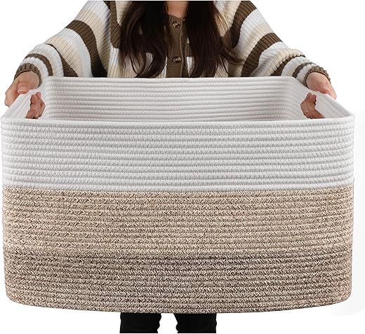 OIAHOMY Large Blanket Basket, 22”x17”x12” Rectangle Woven Baskets, Nursery Blanket Storage Living Room, Toy Storage With Handle, Large Baskets for Organizing-Gradient Yellow