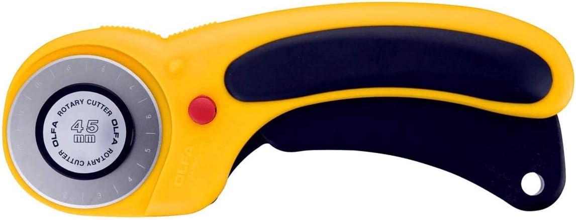 OLFA 45mm Ergonomic Rotary Cutter (RTY-2/DX) - Rotary Fabric Cutter w/Blade Cover & Squeeze Trigger for Quilting, Sewing, Crafts, Replacement Blade: OLFA RB45-1H