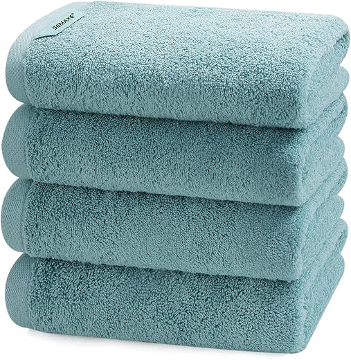 SEMAXE Blue Hand Towels for Bathroom, 4-Pack Cotton Hand Towels with Hanging Loop, Soft & Absorbent, Quick Dry, Fresh Bathroom Use, Easy Care