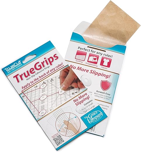 TrueCut TrueGrips Non-Slip Ruler Grips for Quilting Rulers | No-Slip Quilt Ruler Grip Dots | Quilting Supplies for Accurate Cuts