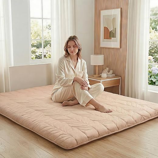 ZonLi Japanese Floor Mattress Futon Mattress Full Size, Thicken Roll Up Tatami Mat 100% Cotton Washable Cover, Portable & Foldable Floor Bed Mattress for Sleeping, Dormitory, Adult Kids, Coffee
