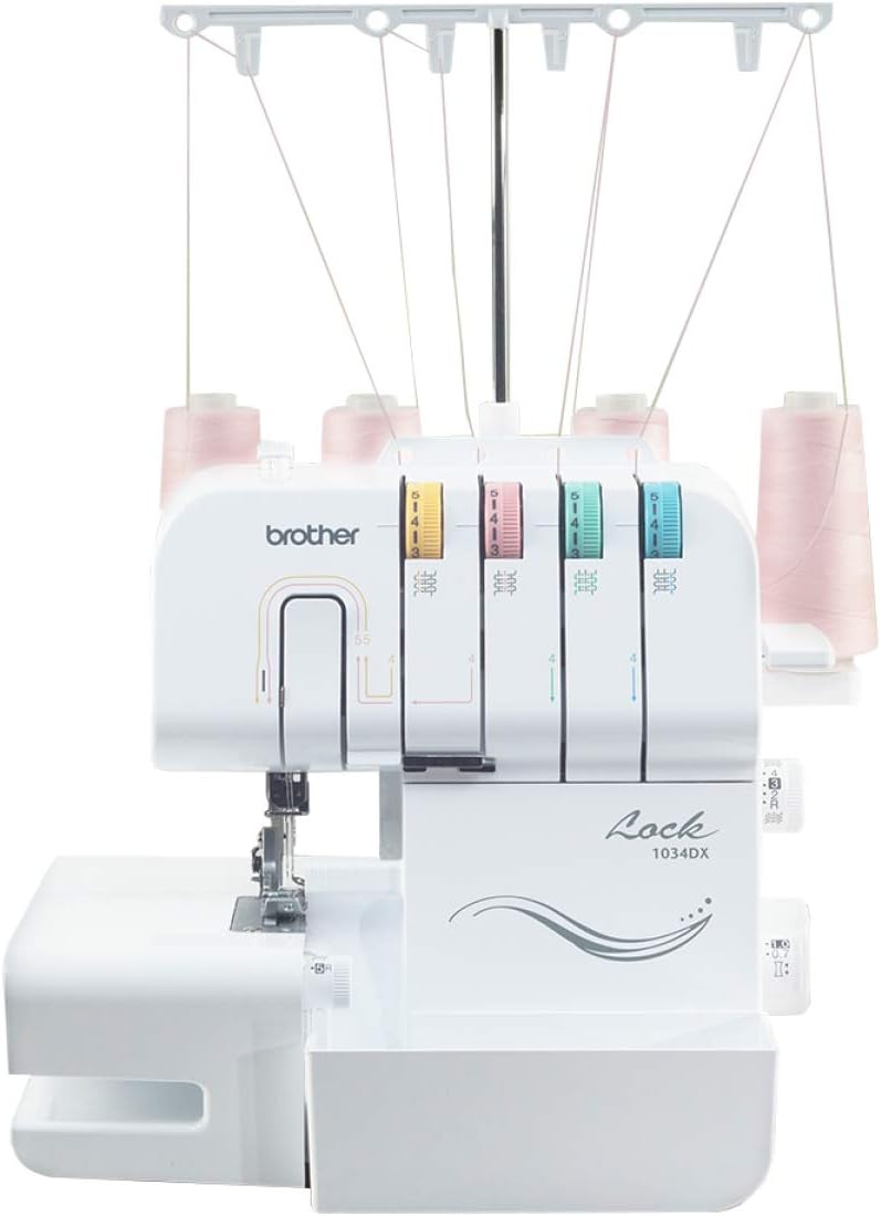 Brother Serger 1034DX, Durable Metal Frame Overlock Machine, 1,300 Stitches Per Minute, Trim Trap, 3 Accessory Feet and Protective Cover Included