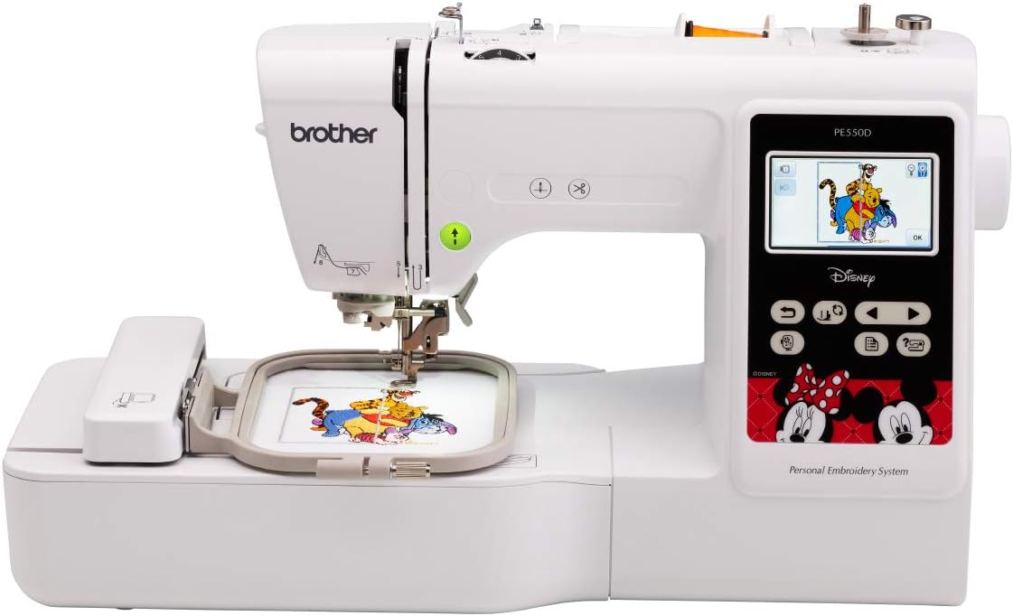 Brother Embroidery Machine, PE550D, 125 Built-in Designs including 45 Disney Designs, 9 Font Styles, 4" x 4" Embroidery Area, Large 3.2" LCD Touchscreen, USB Port